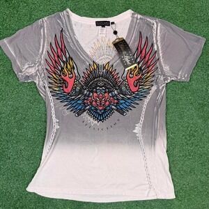 Deadstock Affliction Black Label flame eagle rhinestone graphic tee  Size: XL
